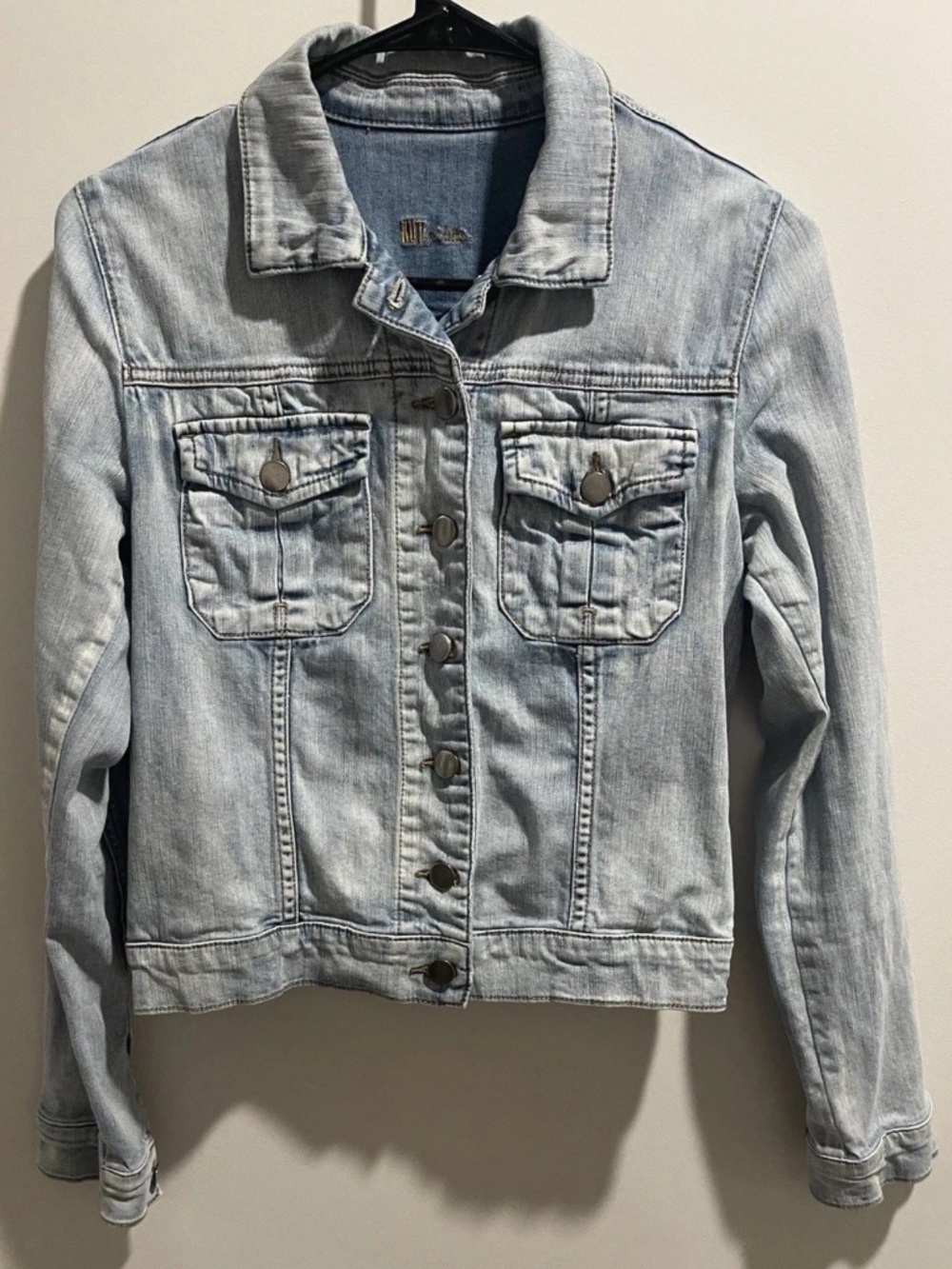 Kut from the Kloth Womens Denim Jacket Light Wash Distressed Blue Size S
